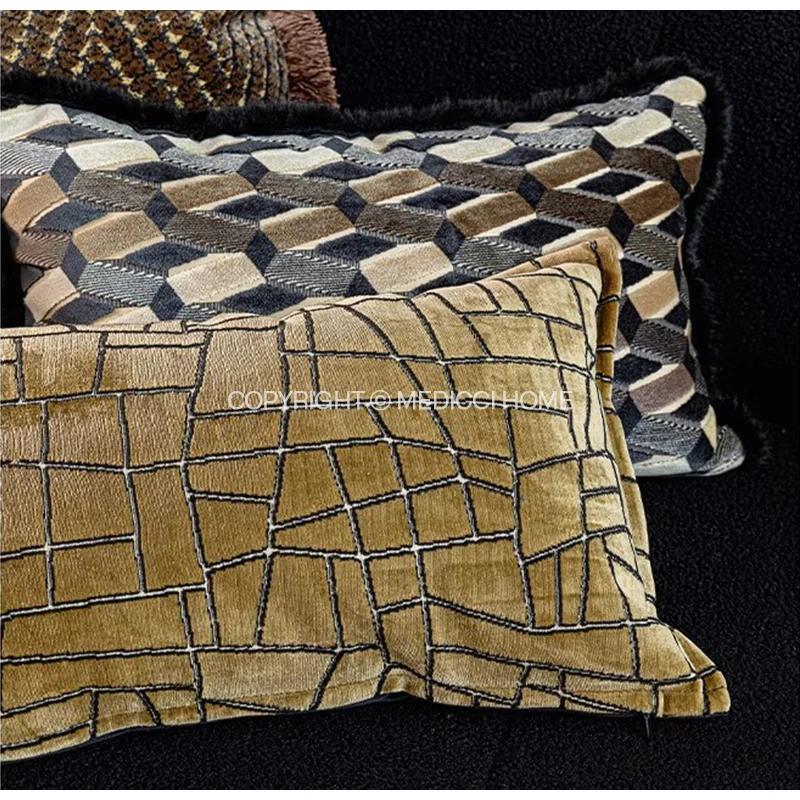 Medicci Home Vintage Italian Style Luxury Pillow Case Brown Gold Geometric Scatter Cushion Cover For Living Room Sofa Chair Bed view 5