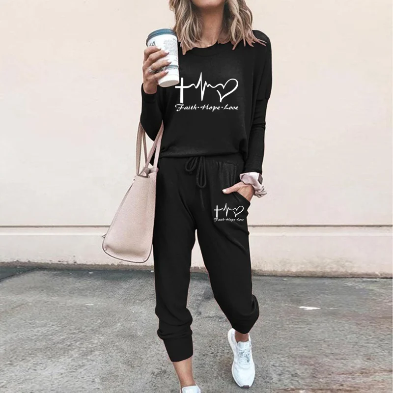 Women Casual Tracksuits 2 Pieces Sports Outfits Long Sleeve Tops Slim Fit Long Pants Sweatsuits Jogging Suit S-2XL