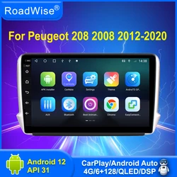 Roadwise-Android Multimedia Car Radio para Peugeot, 4G WiFi, GPS, DVD, BT, Carplay, Peugeot 208 2008, 2012, 2013, 2014, 2015, 2016-2020, 2 Din