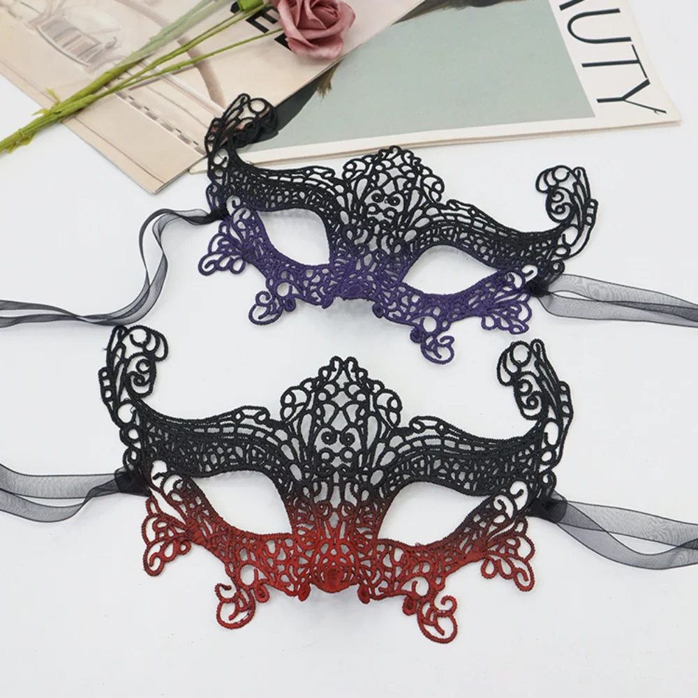 Black Gradient Sexy Women Lace Masquerade Half Face Mask For Carnival Halloween Cosplay Festive Party