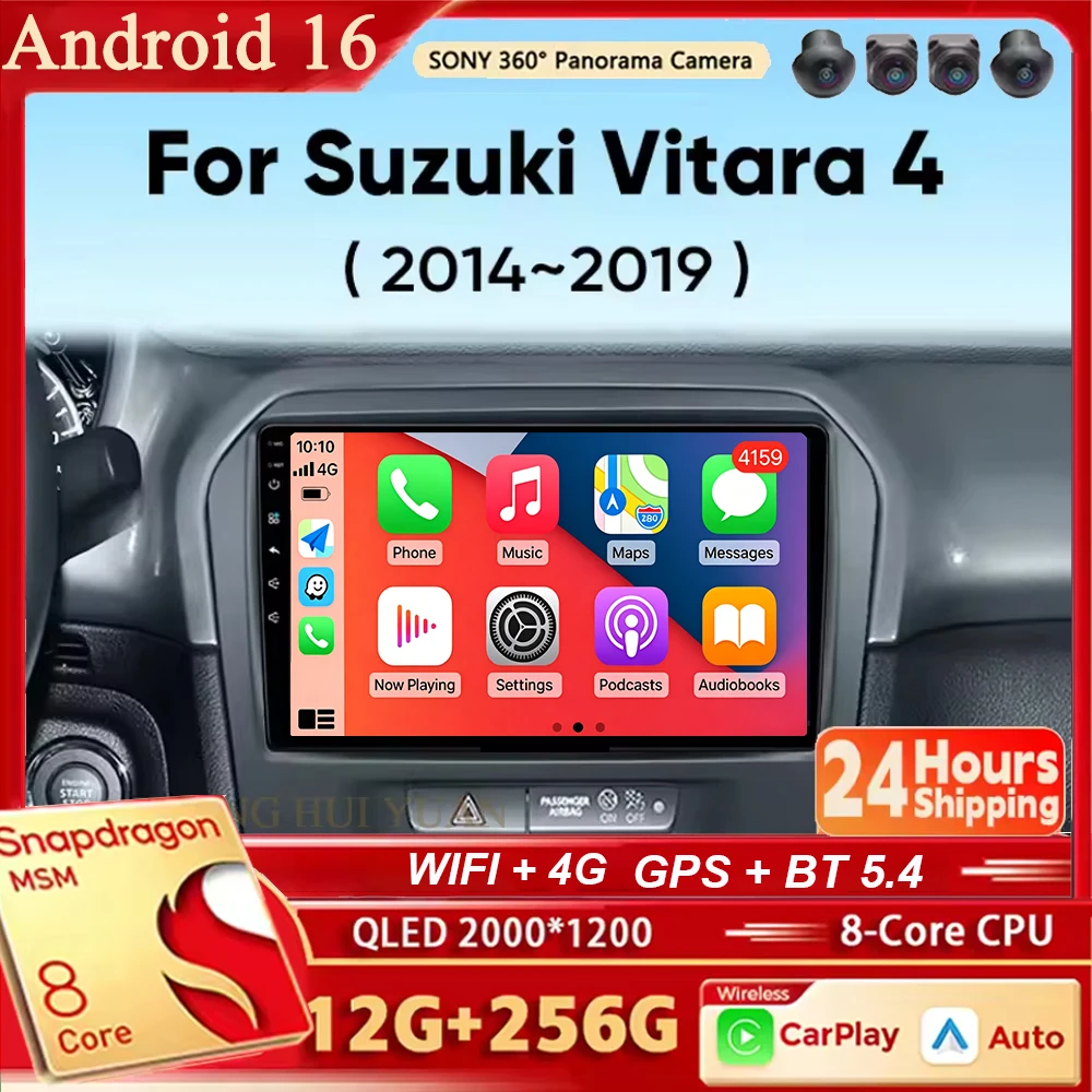 Radio para Auto Android 16 para Suzuki Vitara 4 2014-2019, Carplay Inalámbrico, Android Auto, WiFi, 4G, Reproductor Multimedia, GPS, 2 Din, WIFI, 4G, RDS