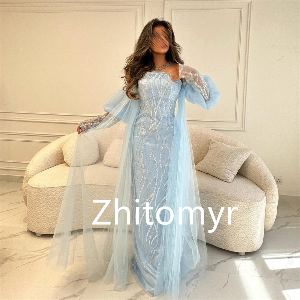 Customized Sparkle Exquisite Off-the-shoulder Sheath Party Dresses Paillette / Sequins Tulle Floor length Skirts Charmeuse Eveni