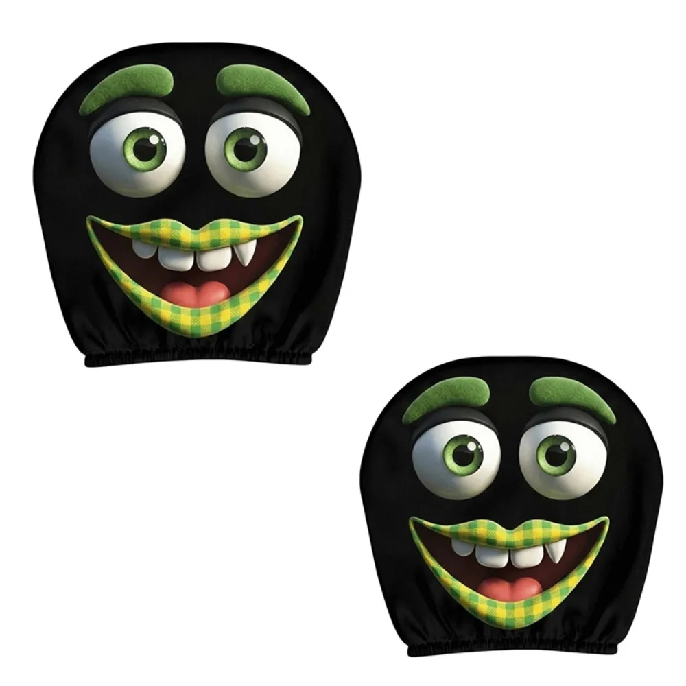 2PCS Cartoon Car Headrest Covers Exaggerated Funny Face Expressions Car Pillowcase Washable Soft Comfortable Car Seat Headcover