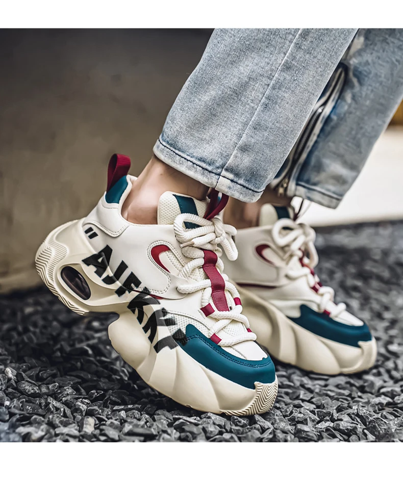 Herren-Sneaker mit dicker Sohle, trendigem Buchstabendruck, Farbblock-Design, Luftpolsterung, atmungsaktivem Mesh, höhenverstärkend, vielseitige Freizeitschuhe im Street-Style. – Detail 8
