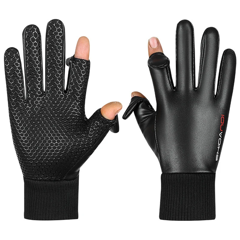 

Unisex Leather Motorcycle Gloves Black Cashmere Windproof Waterproof Ridding Touch Screen Warm Woolen Outdoor Skiing Mittens