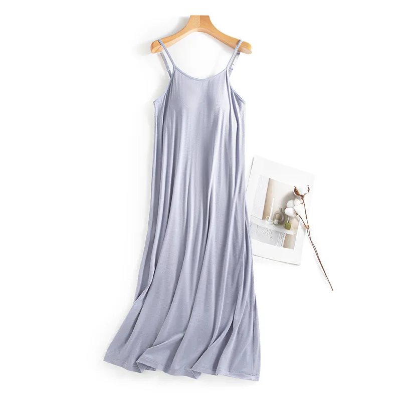 Nightgown Woman Nightie Big Size Chest Pad Modal Home Wear Nightdress Sexy Sling Nightshirt Summer Sleepwear House Dresses