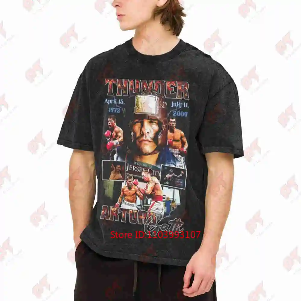Arturo Gatti Tribute Boxing Thunder Jersey Vintage Washed Tee Pure Cotton T-Shirt