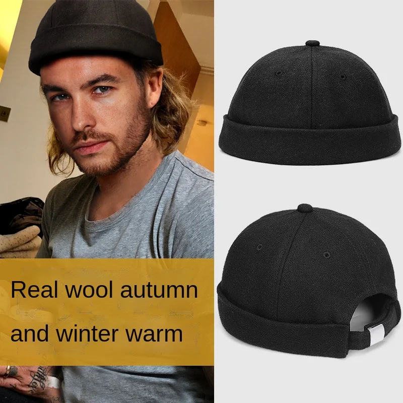 Winter Brimless Cap for Men Wool Hat Skully Beanies Design Male Beret Large Head Landlord Big Caps Street Trendy Hip Hop 2023