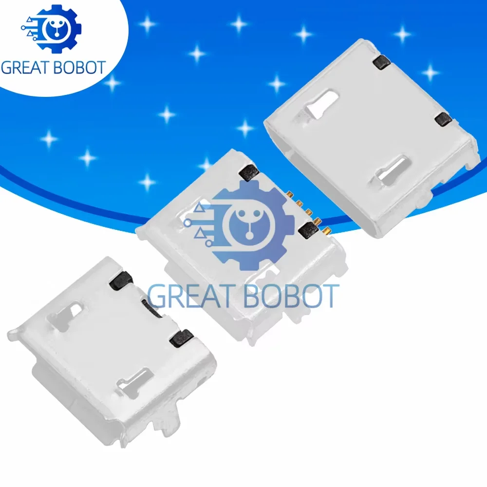 10Pcs 5‑Pin Micro USB Female Socket Mini Charging Port Jack for DIY Electronic Assembly Projects