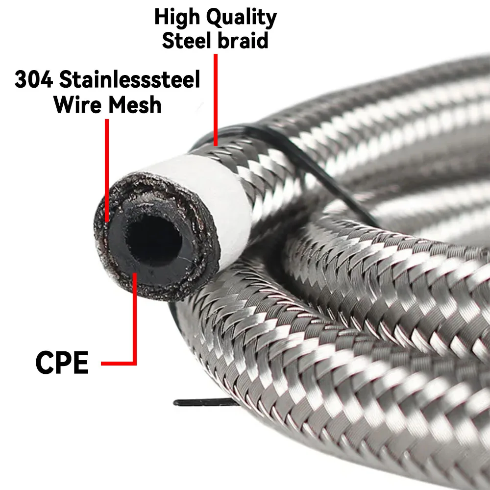 خرطوم مطاطي مضفر من الستانلس ستيل من النايلون داخل CPE ، خرطوم وقود السيارة ، خط تبريد الزيت والغاز ، AN4 ~ AN20 ، أنبوب أنبوب ، 1.2 m-10m