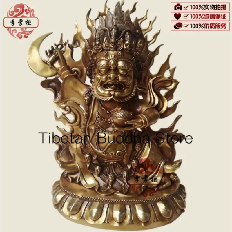 42cm Tibetan Esoteric Sect Pure Copper Black Robed Vajra Buddha Statue Angry Two Armed Mahagala Protector Ornament