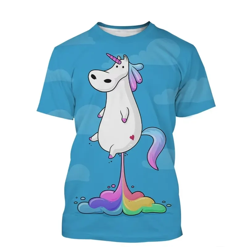 2026 Summer Unicorn 3D Printed T Shirt Women Men Harajuku Streetwear Casual Funny Animal Tee Top Fashionable Neutral Graphic