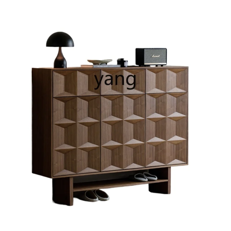 

Yjq solid wood shoe cabinet, parquet black walnut storage, home elevator, large-capacity storage shoe cabinet