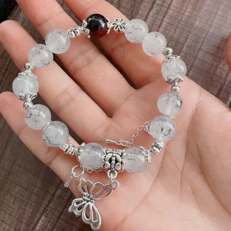 Luxuriöse Lila Glas-Kristall-Perlenarmbänder für Damen Schicke Schmetterling-Quasten-Anhänger Armbänder Trendiger Süßer Partyschmuck – Detail 7