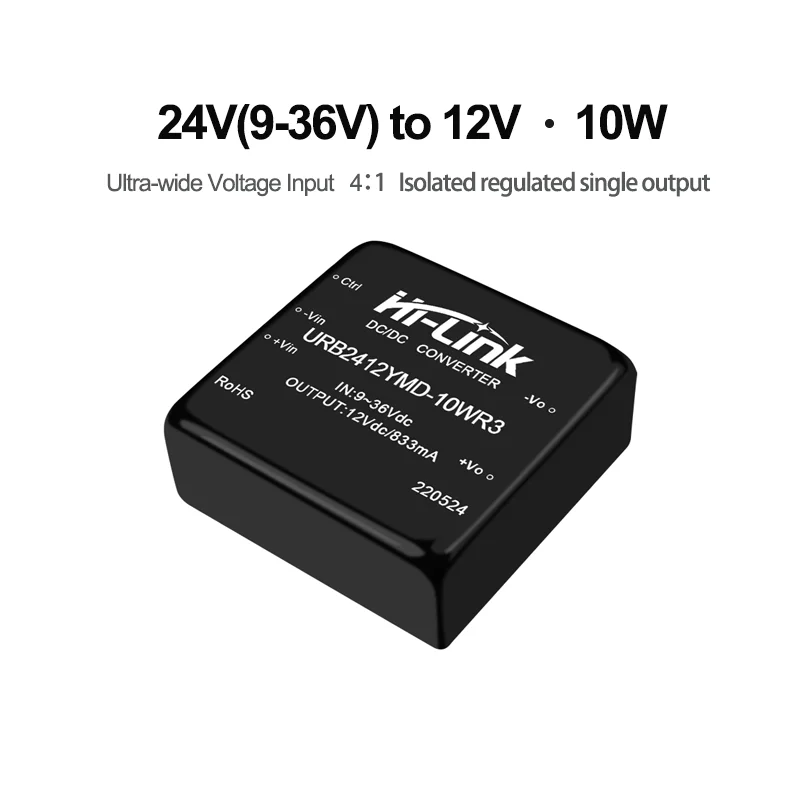 Módulo de alimentação de comutação de alta eficiência, modelo Hi-Link URB2412YMD-10WR3, 10W 24V a 12V Dcdc Converter, 10Pcs Lot