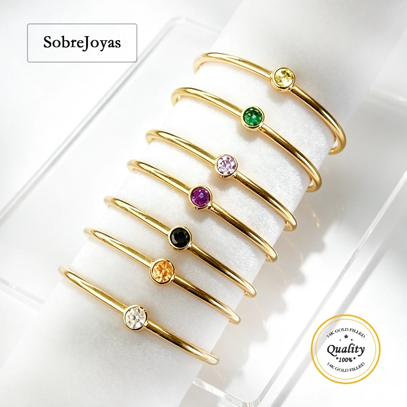 

14K Gold Filled 3A CZ Stacking Rings Set Birthstone Rings Jewelry Findings Tarnish Resistant Stackable Band for Women