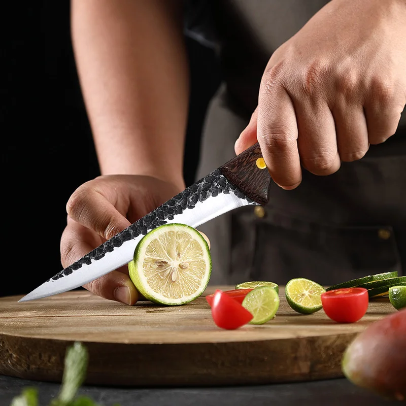 Utility Slicing Knife Barbecue Meat Fruit Fish Filleting Boning Knife Hand Forged Blade Wood Handle Kitchen Knives Chef Cooking