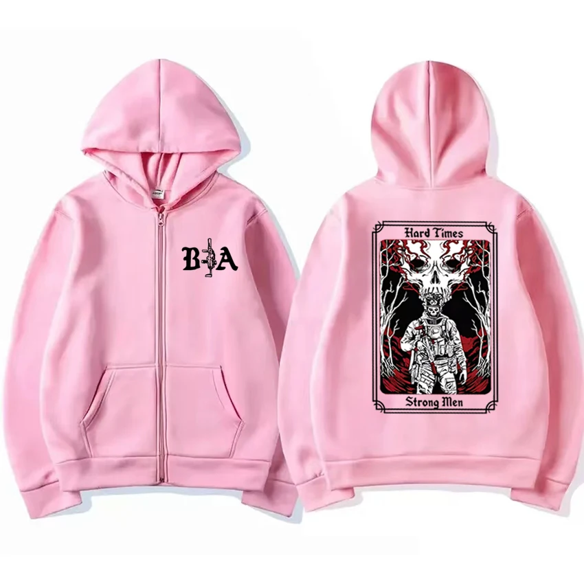 Vintage Hard Times 2025 Brothers In Arms Double Sided printed Zipper Hoodie Men women harajuku Sweatshirt Unisex Fleece pullover