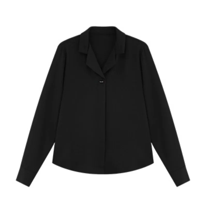 Elegant Loose Lapel Shirt Casual Office Blouse for Women Soft Draped Top for Daily Wear Korean Style Commuter Outfit Chic Petite