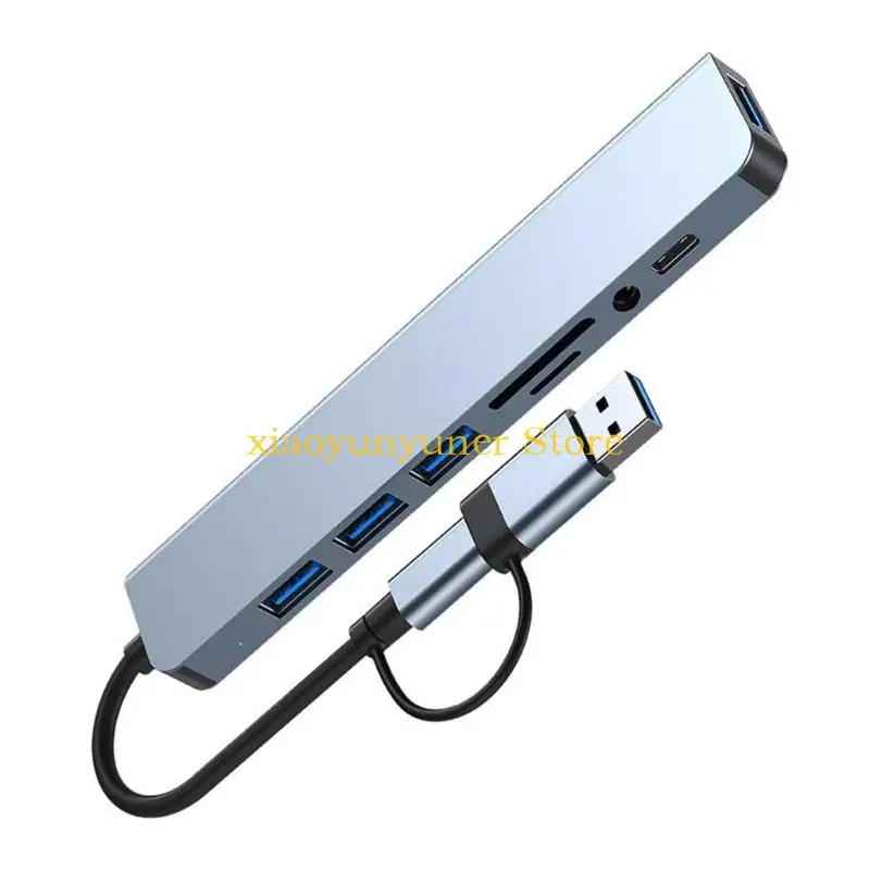 

P9JB Концентратор USB C 8 в 1 с портом USB, малым устройством чтения карт памяти, портом для наушников и портом данных USB C,