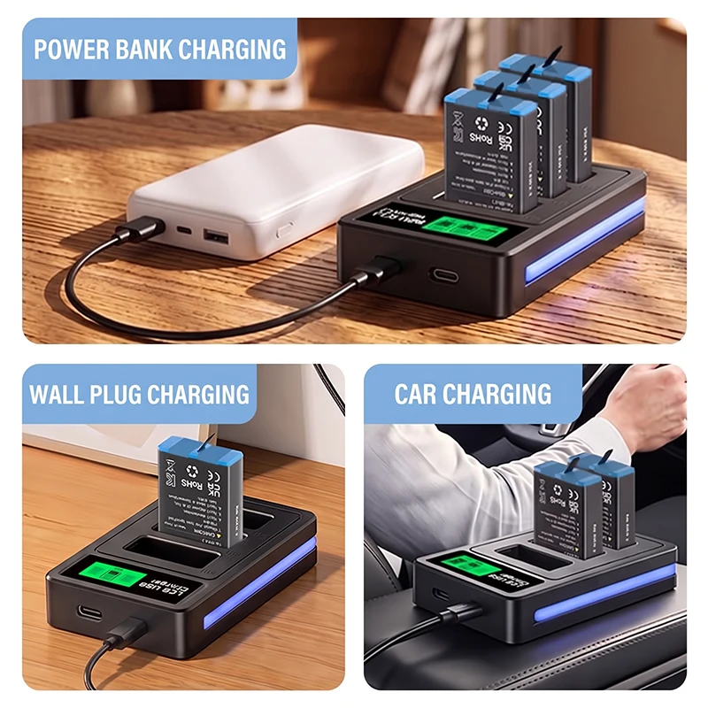 3-Bay USB Triple Battery Charger for GoPro MAX2 LCD Display Charging Station Power Bank Wall Charging Compatible with GOPRO MAX2 - view 2