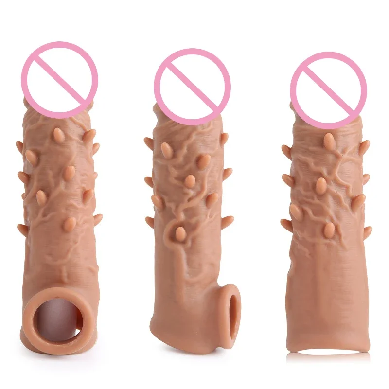 

Reusable Penis Extender Condoms Silicone Penis Sleeve Dildo Cock Ring Delay Ejaculation Sex Toys For Men Intimate Goods