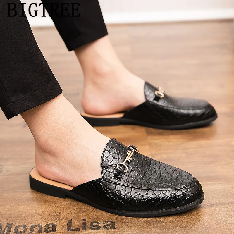 Men Leather Slippers Half Shoes For Men Mules Coiffeur Designer Shoes Men Mule Fashion Italian Mens Casual Shoes Zapato Hombre