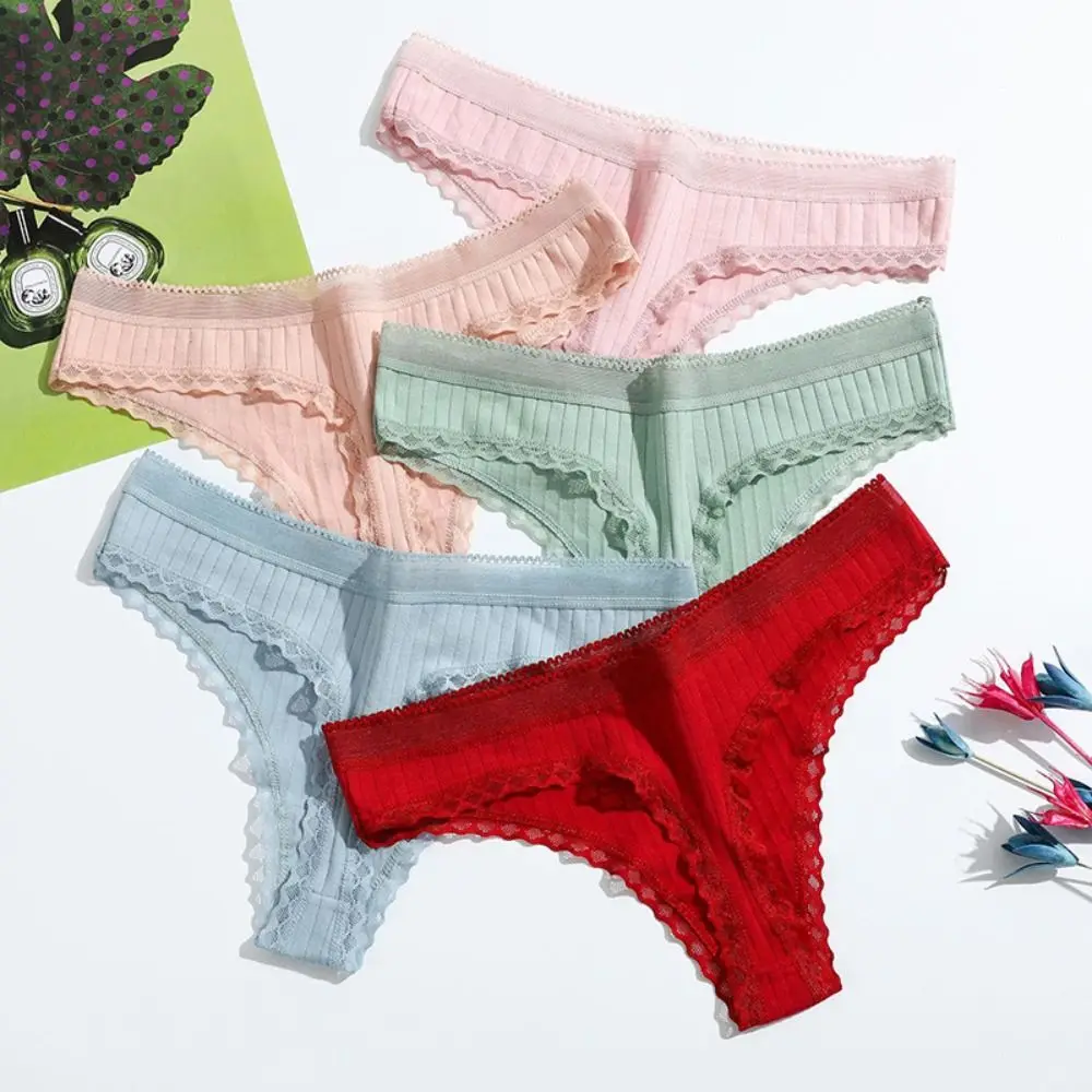 3PCS/Set Women\'s Sexys Panties Seamless Cotton Ladies Ribbed Female Underwear Low Waist Briefs Sports Lace Lingerie