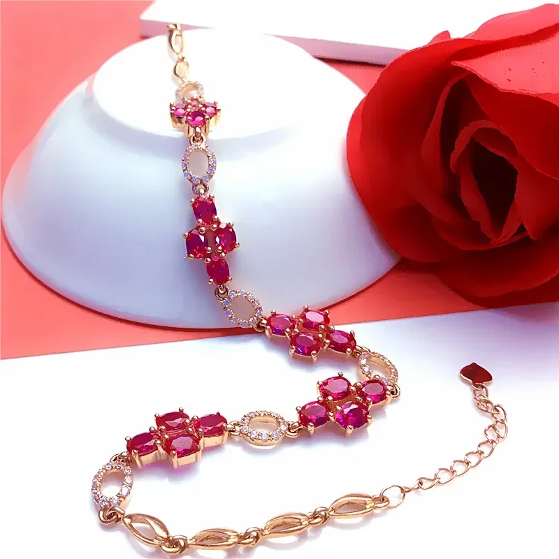 Creative and exquisite ruby inlaid bracelet for women palace style chain sparkling luxury bangles engagement jewelry