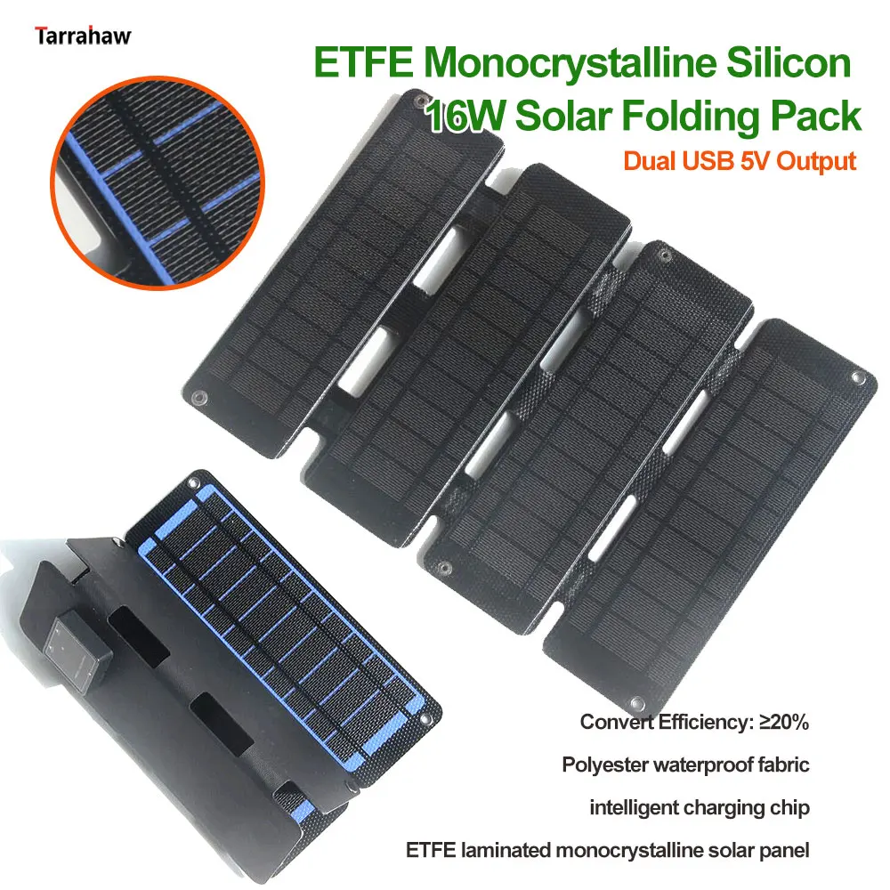 

16W ETFE Solar Panel Charger USB 5V Mobile Power Bank Solar Panel Etfe Folded Bag Portable Outdoor Waterproof Photovoltaic Pate