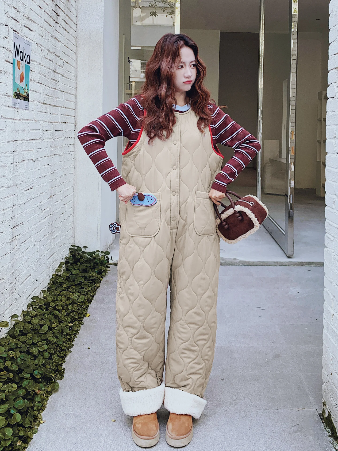 طقم جمبسوت كاجوال من القطن مبطن كاكي كسول للنساء لخريف وشتاء 2025 طقم علوي محبوك جديد مكون من قطعتين بخصر عالٍ...