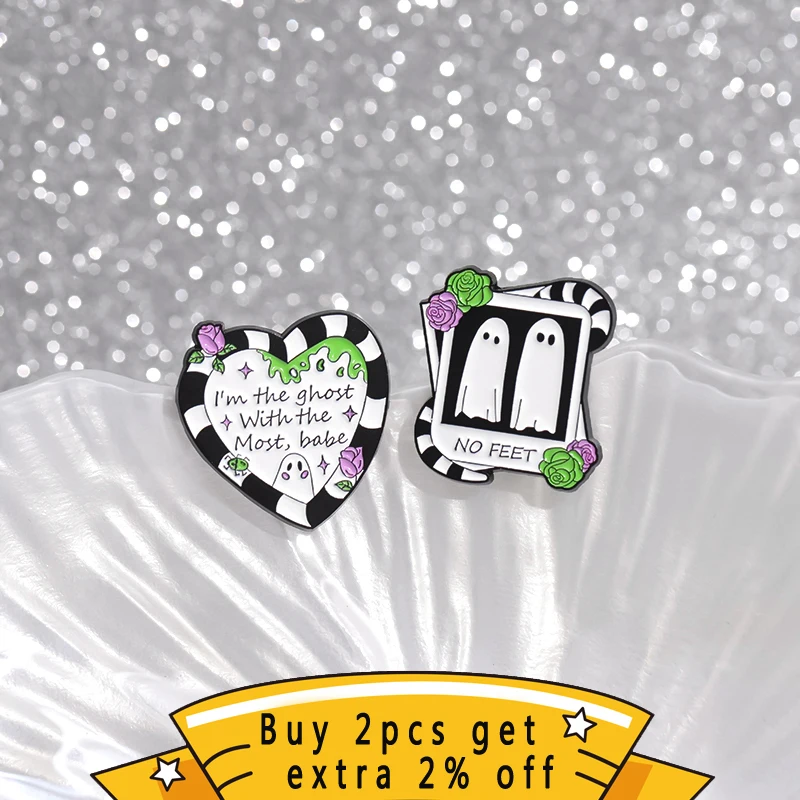 I'M The Ghost With The Most Babe Enamel Pins No Feet Cute Ghost Photos Brooches Lapel Badges Punk Jewelry Gift For Kid Friend