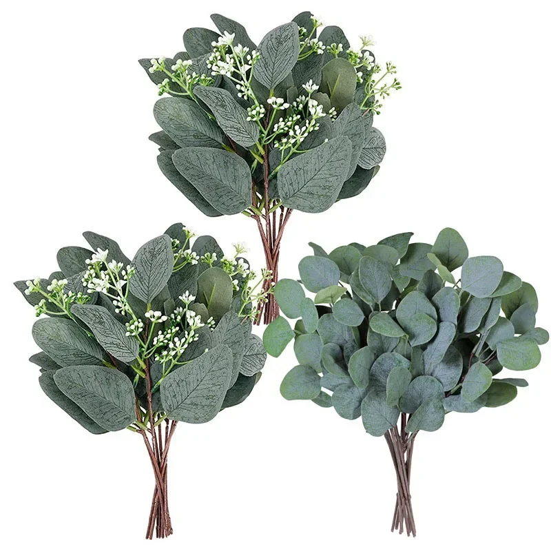 

20 Sticks Artificial Eucalyptus Leaf Stem Short Silver Dollar Branch Decorative Leaves Single Branch Eucalyptus Leaves