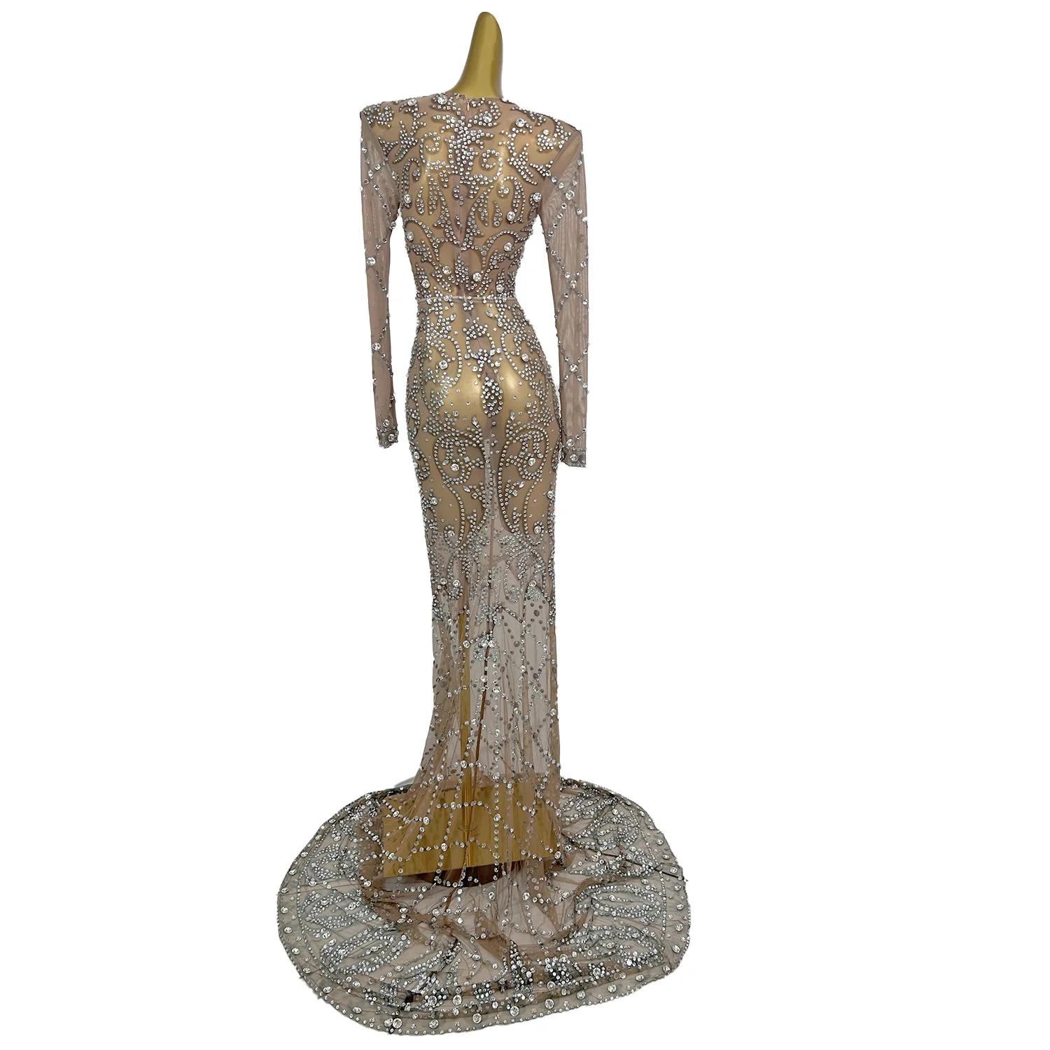 Suofeiya Elegant Women Evening Dress Sexy Perspective Hollow Out Long Dress Wedding Banquet Birthday Dance Party Cocktail Dress