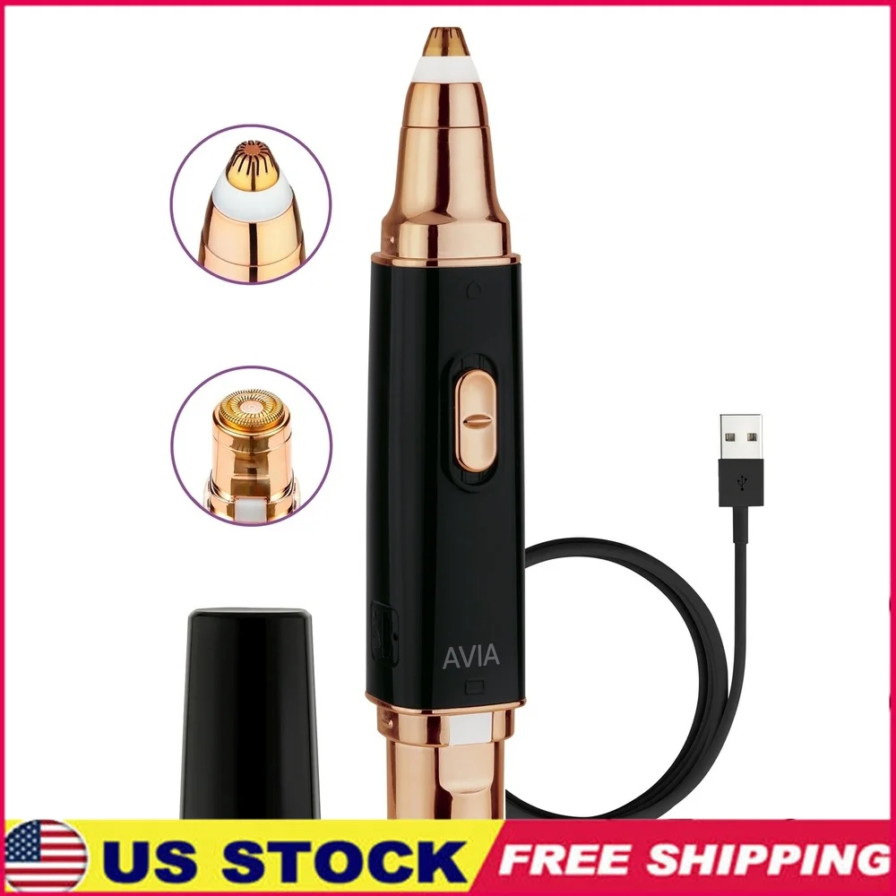 جهاز إزالة شعر الوجه 2 في 1، ماكينة تشذيب الحواجب، جهاز إزالة الشعر بإضاءة LED قابل لإعادة الشحن عبر USB مع أطراف مطلية بالذهب