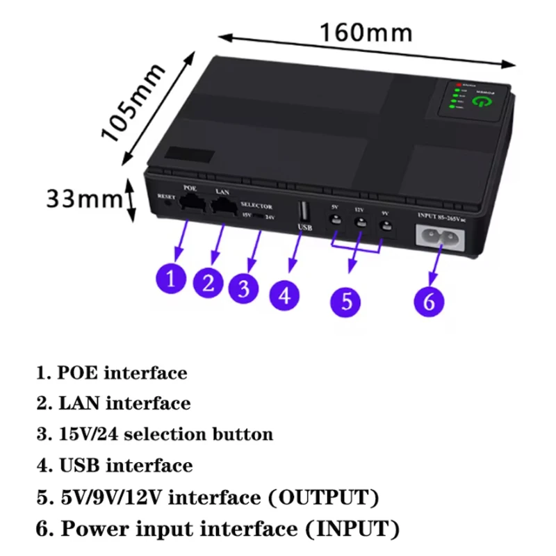 AC85-265V DC1018P Router 8800/10400Mah mobile DC power charger 5V9V12V optical cat monitor standby uninterruptible power supply