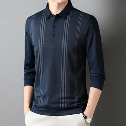 2023 Long Sleeved Men's New Business Casual Polo Shirt Striped Men's Top Warm and Comfortable Design