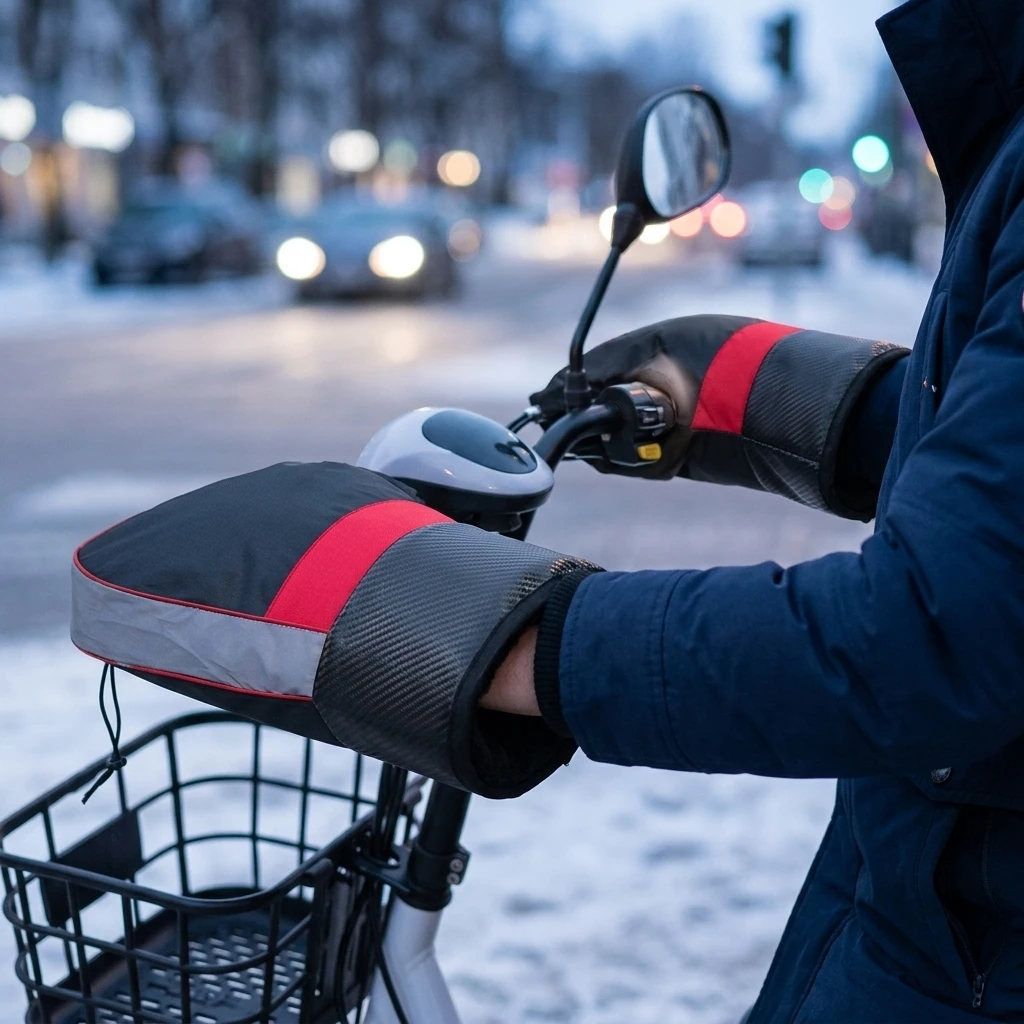 Windproof Motorcycle Handlebar Muffs Thermal Fleece Lined for Winter Riding E-Bike Scooter Hand Warmers Reflective Safe
