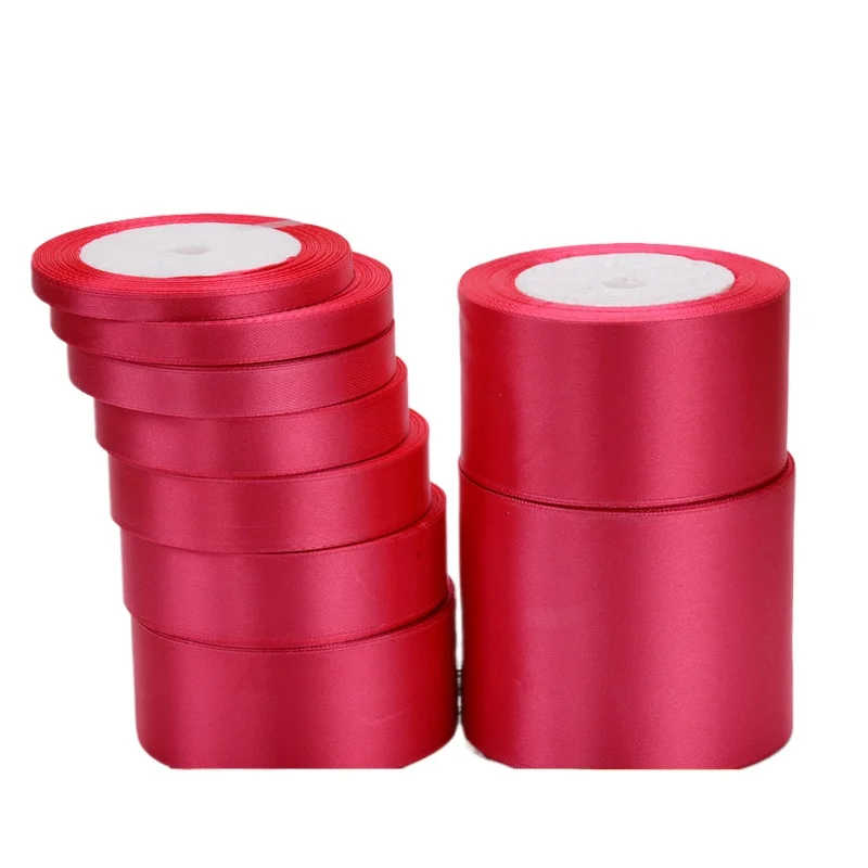 6mm 10mm 15mm 20mm 25mm 40mm 로즈 레드 실크 리본 크리스마스 웨딩 파티 장식 선물 포장 DIY 의류 액세서리