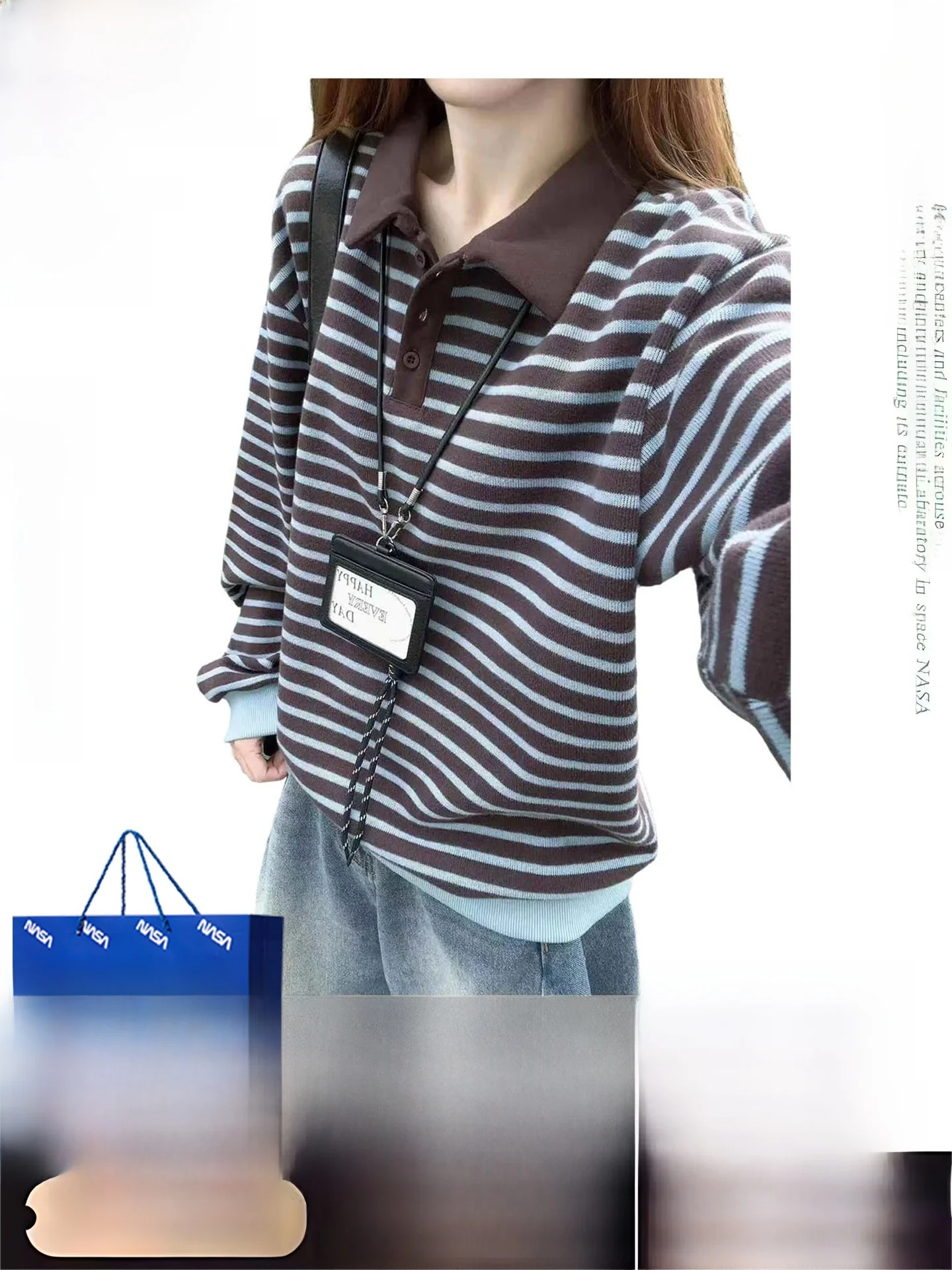 

Korean Sle Long Sve Ne Striped Knitwear Loose Women's Autumn Winter Faion Casual Top Comfortable Lazy Sweater