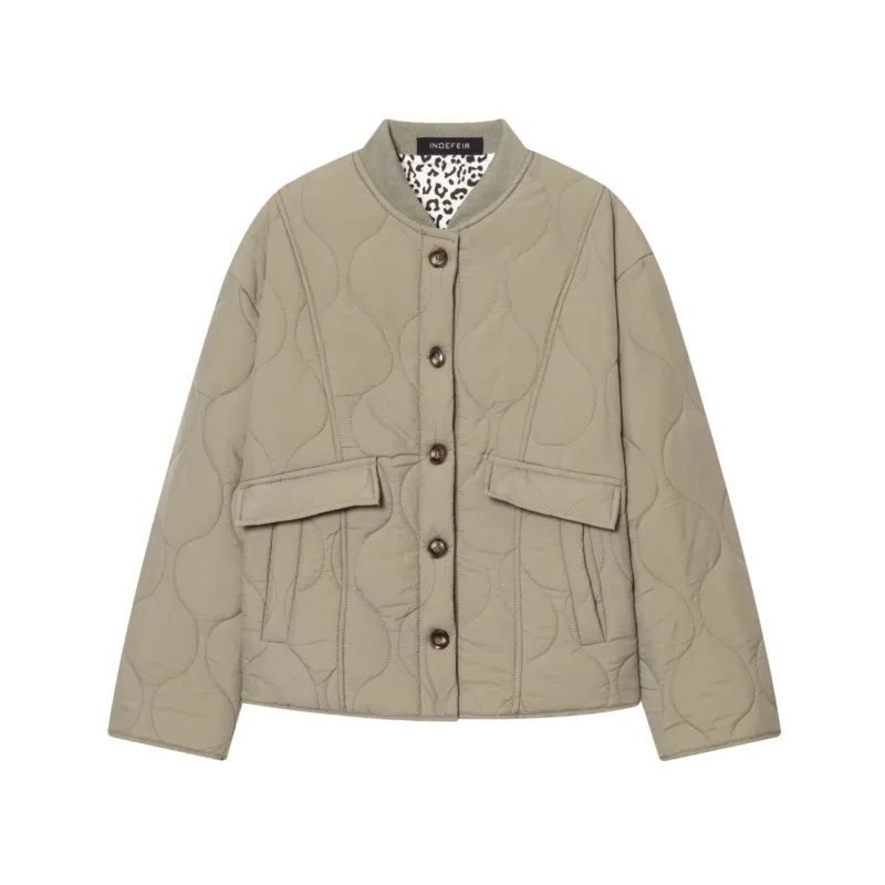 

Женская куртка HipSeam с леопардовой подкладкой, весенне-осенняя простая свободная женская теплая куртка с длинными рукавами и карманами на пуговицах, женские топы