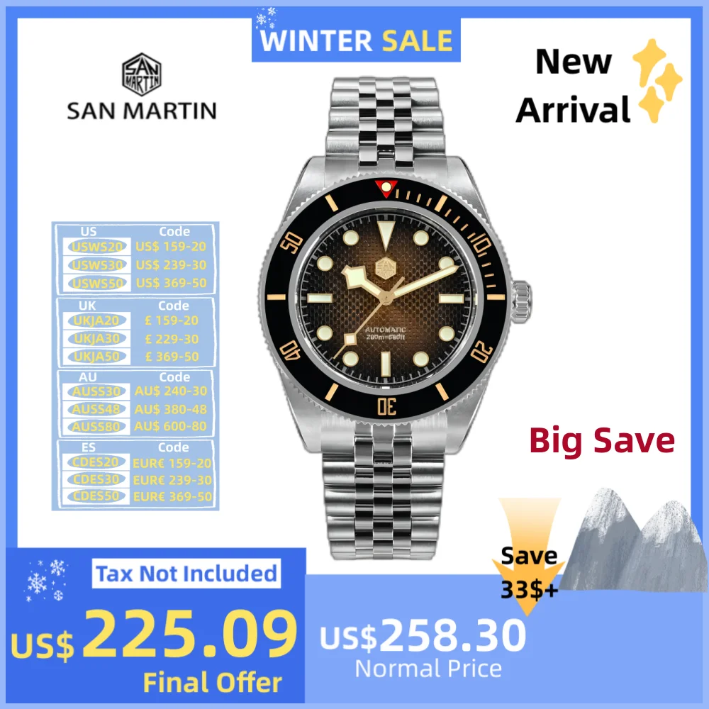 San Martin 40mm Gradient Waffle Dial BB NH35 Automatic Watch For Men Jubilee Bracelet Luxury Dive BGW-X1 Erkek Saat SN0128-3