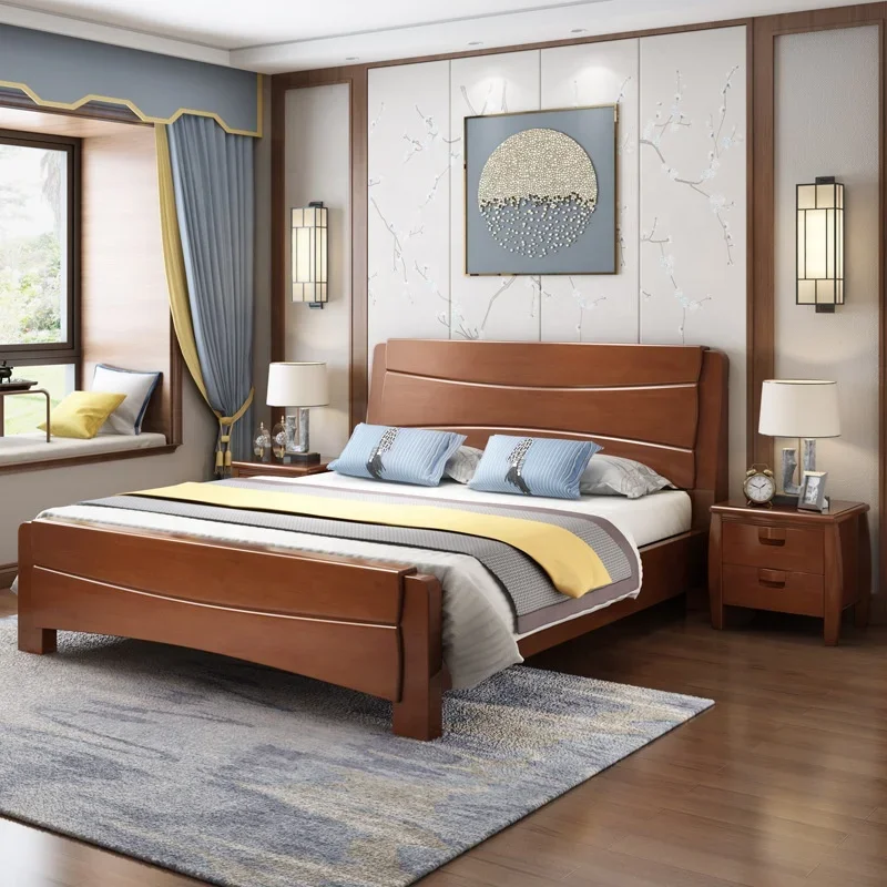 Hard Wood Double Bed Bedroom Set,king Size Solid Wood Bed Furniture