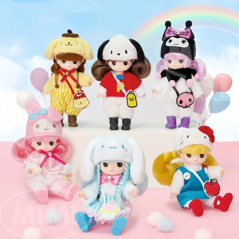 Kleine Mini Saniro Charakter Hallo Plüsch Kitty Kuromi Mymelody Cinnamoroll Pompom Purin Puppe Dress Up Spielzeug Figuren Modelle Niedlich