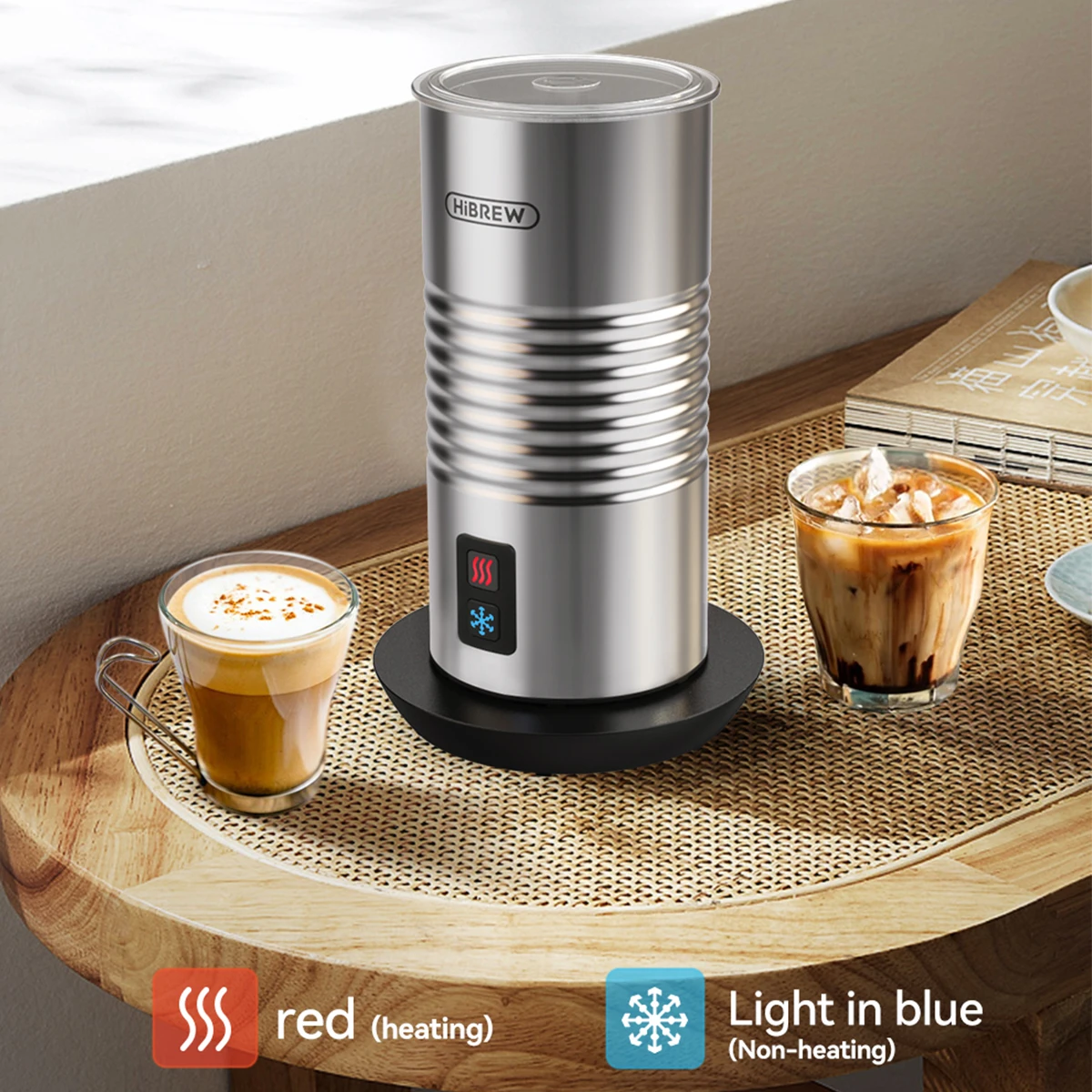 HiBREW Milk Frother Frothing Foamer Cold/Hot Latte Cappuccino Chocolate Fully Automatic Milk Warmer Cool Touch M2A