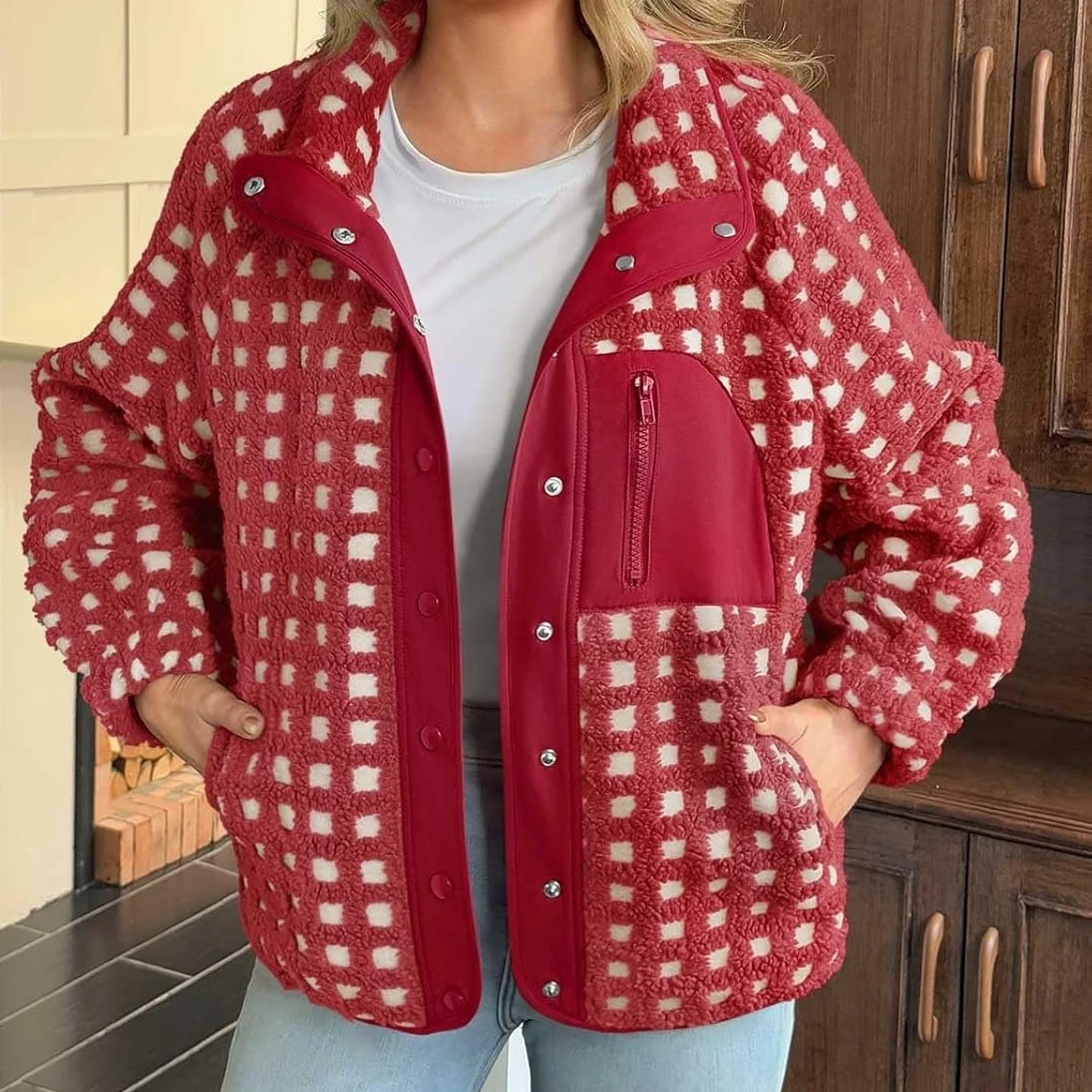 

Клетчатая куртка Легкая текстурированная ткань на кнопках Повседневные пальто Стильные куртки Верхняя одежда на весну и осень