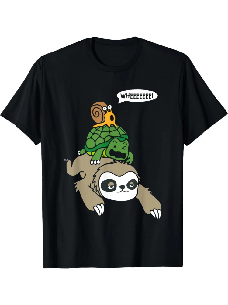 

Funny Sloth Turtle Snail Piggyback Animal Design with "WHEEEEEE!"-100% cotton O-neck short sleeve printed men's T-shirt.