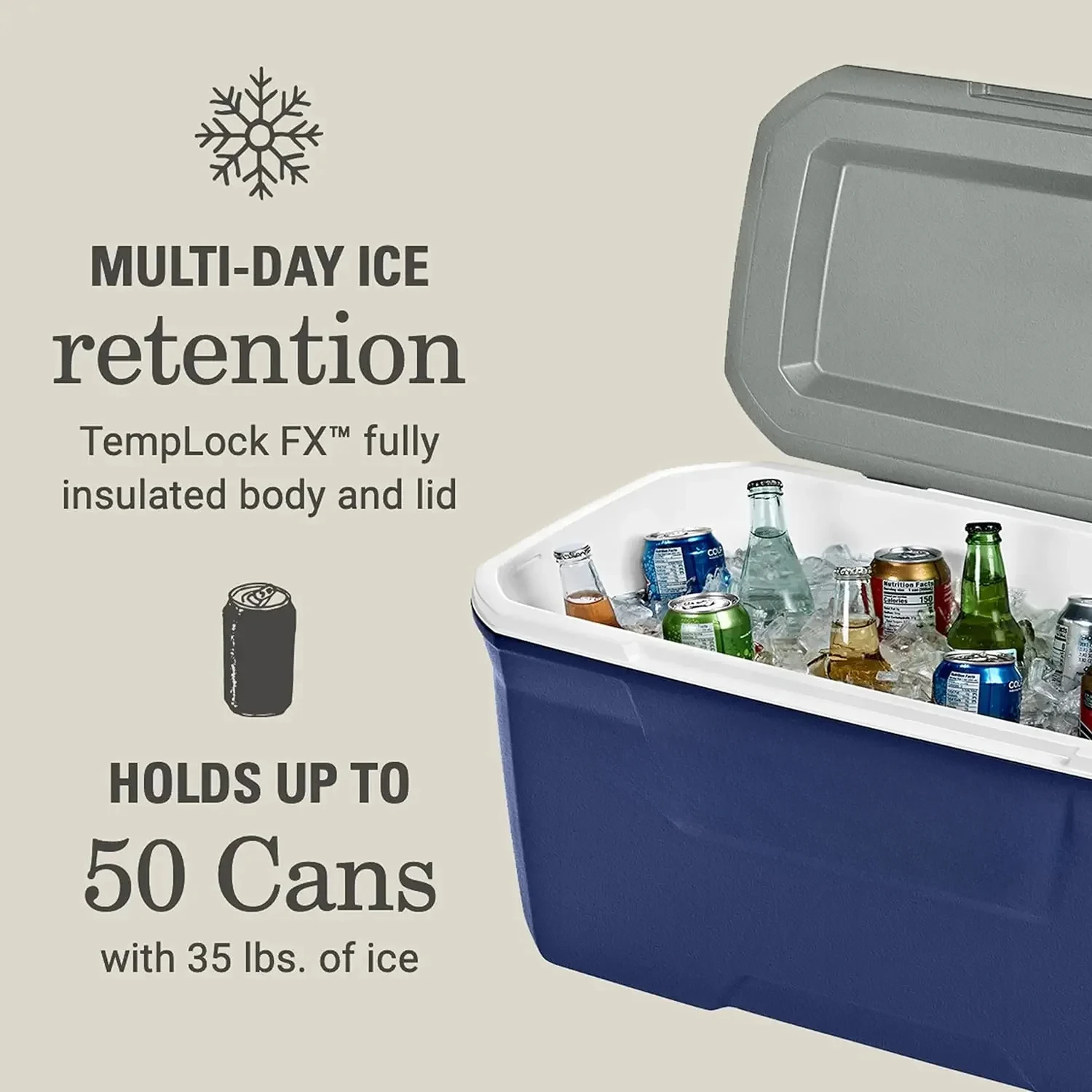 Cooler with Heavy Duty Handles, Leak-Proof Outdoor Hard Cooler Keeps Ice for up to 5 Days