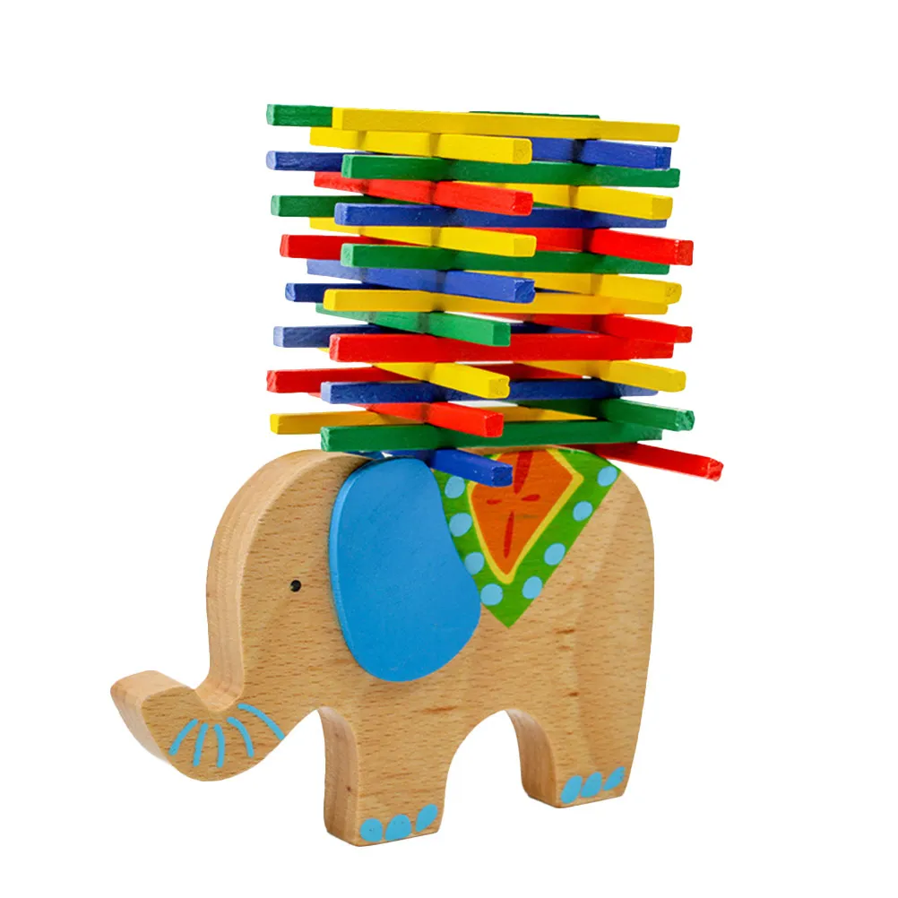 Colorful Wooden Elephant Balance Building Block Early Education Parent Child Interaction Educational Playthings Enhance Hand Eye