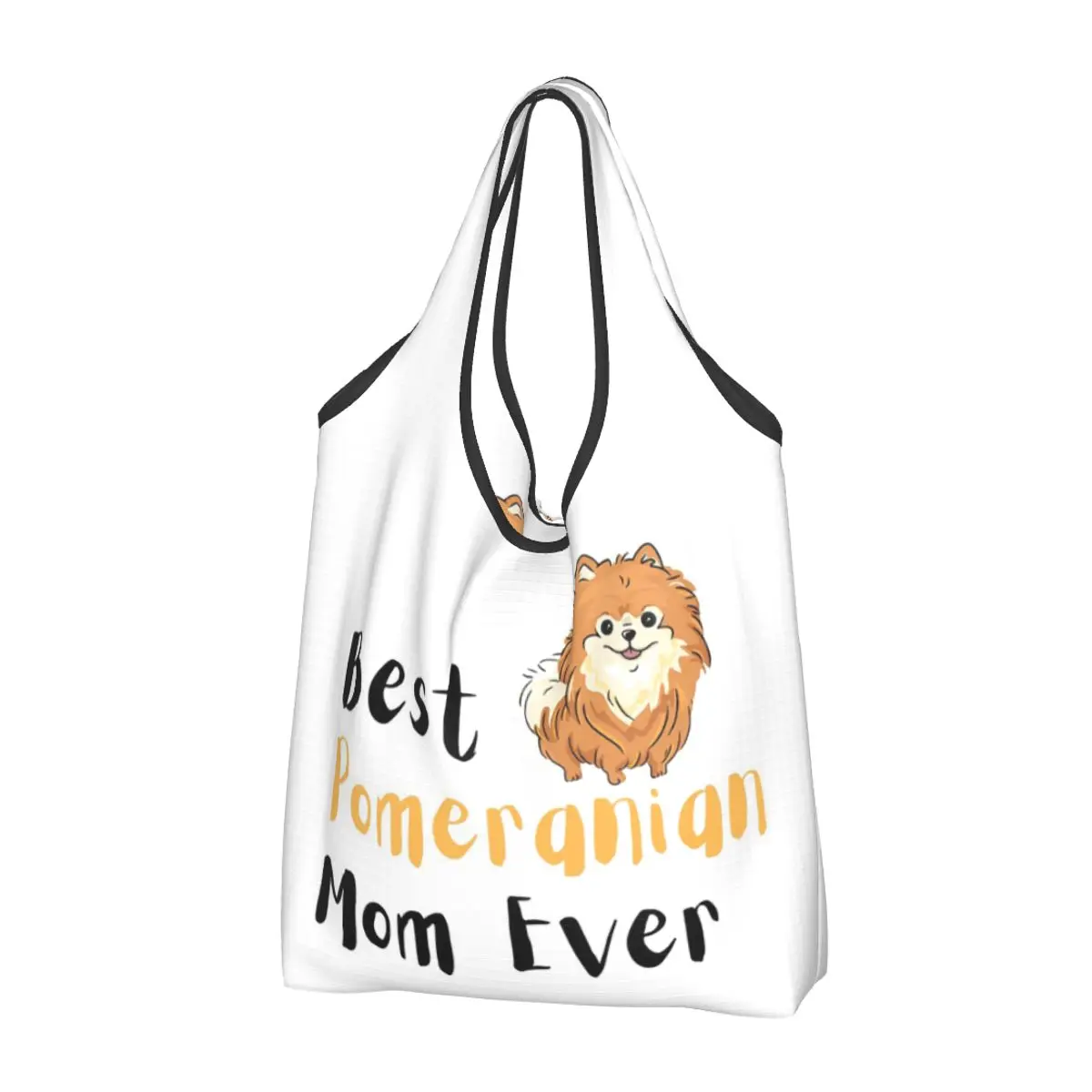 Best Pomeranian Mom Best Dog Mom Ever Portable Tote Shopping Bags Foldable Shopper Bag Grocery Handbag Shoulder Bag